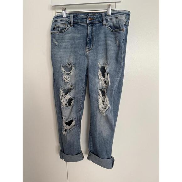 Judy Blue Jeans Size 9/29 Light Wash Distressed Boyfriend Fit - Picture 1 of 8